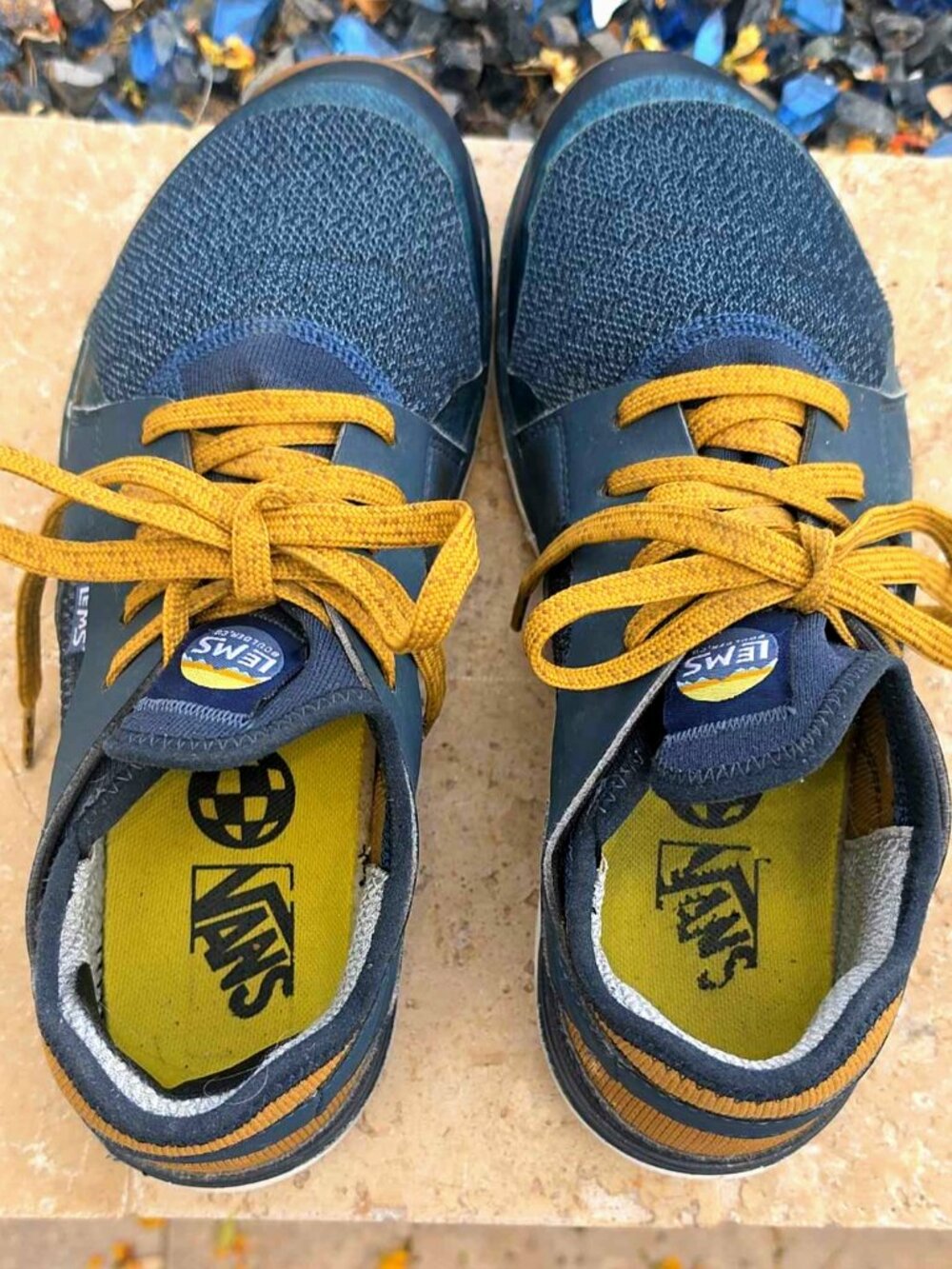 LEMS Mesa Coastal Mens 9.5D Minimalist Barefoot Sneakers Blue Mustard Lace Up